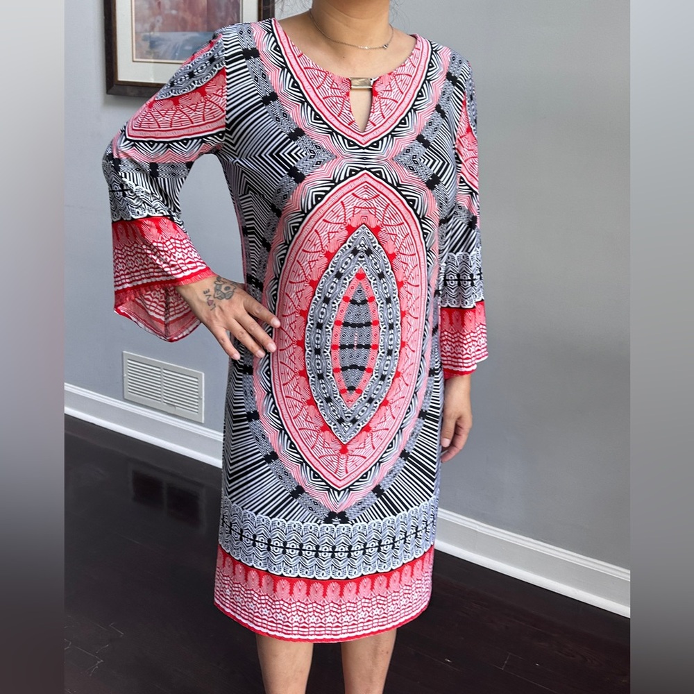 enfocus studio red white long sleeve dress size 10